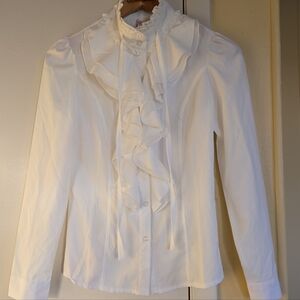 JMXN Ruffle Front Button Down Dress Shirt Work Blouse NWT